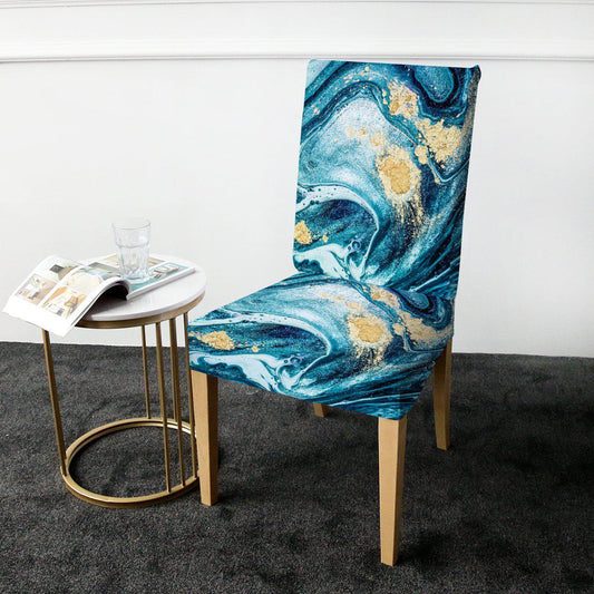 Digital Printed Striped Marble Pattern Dining Chair Cover