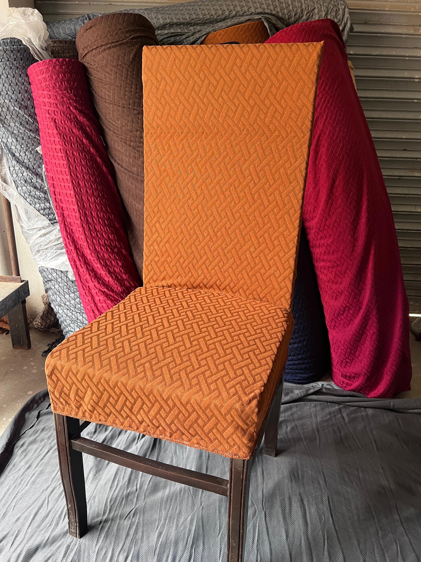 Ticked Jacquard Style Velvet Touch Dining Chair Covers